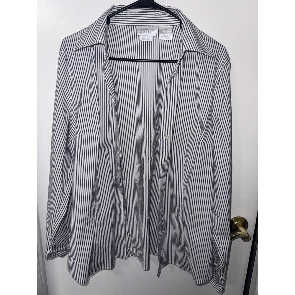 Worthington Stretch Easy Care Pinstripe Button Down Shirt Black White Size 18